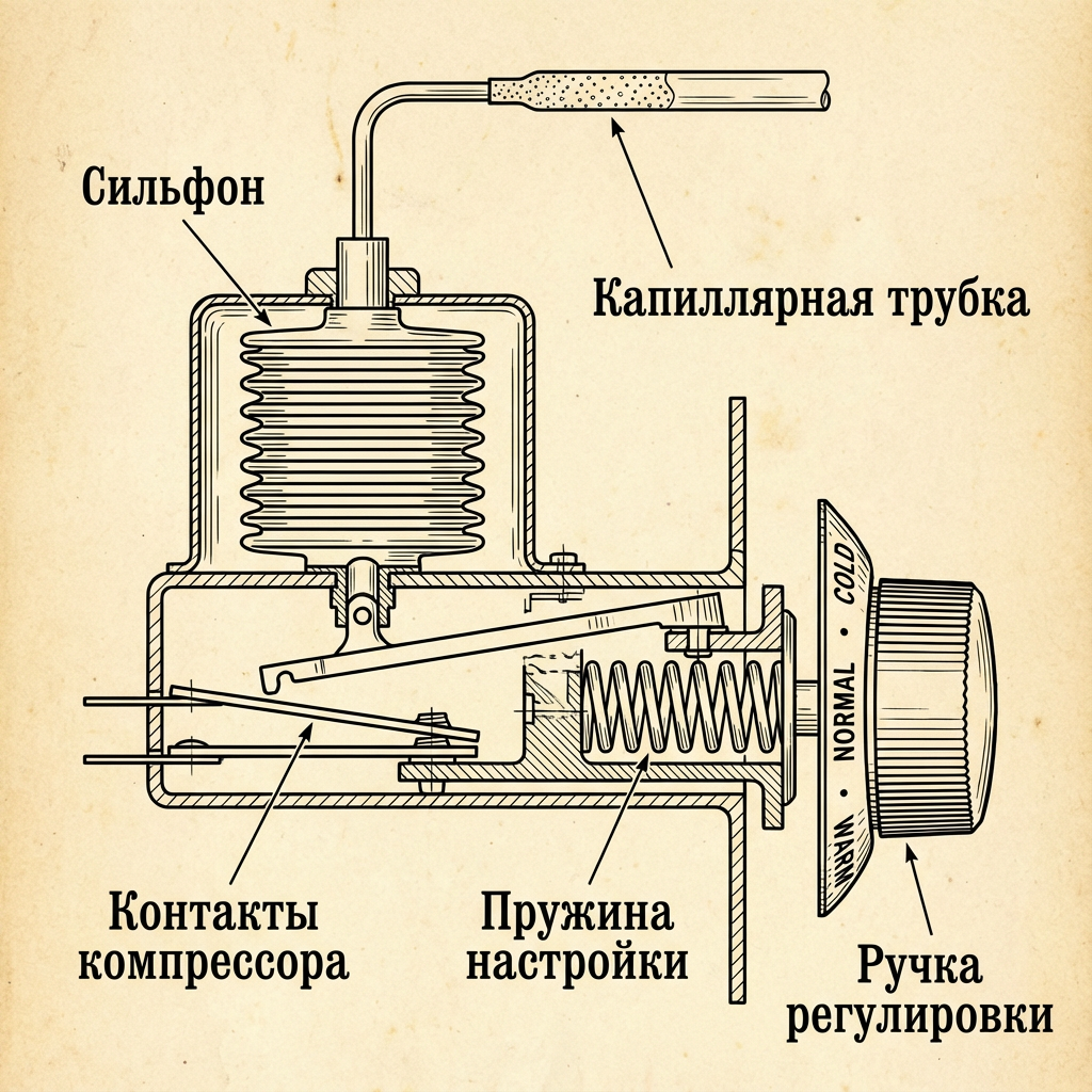 Как устроен термостат в холодильнике?